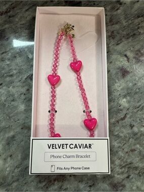 NEW Velvet Caviar Pink Heart Beaded Phone Charm Bracelet